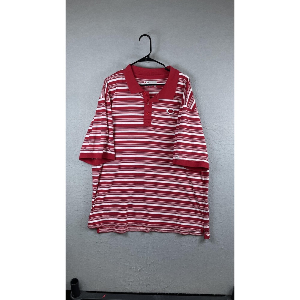 Cincinnati‎ Reds Shirt Mens 2XL Red MLB Baseball Striped Polo Golf True Fan